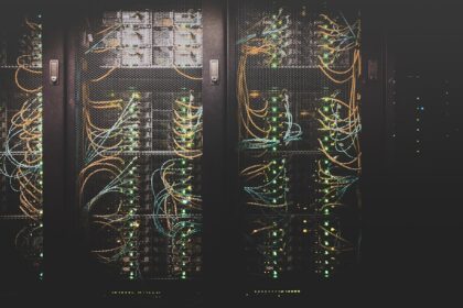 Server racks and network infrastructure inside a data centre