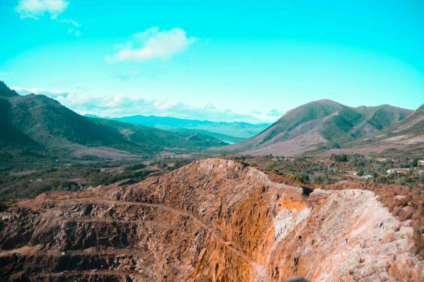 Large open pit mining landscape viewed from above