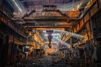 Industrial steel mill furnace in operation