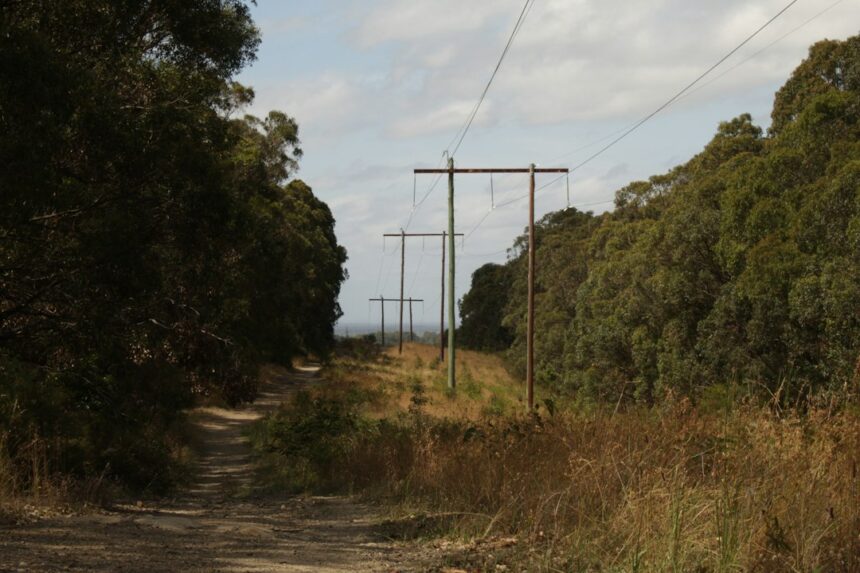 High-voltage electricity transmission lines, illustrating Project Marinus and Australia’s grid build-out